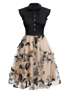Retrostage Vintage-Inspired Black & Cream Butterfly Tulle Dress